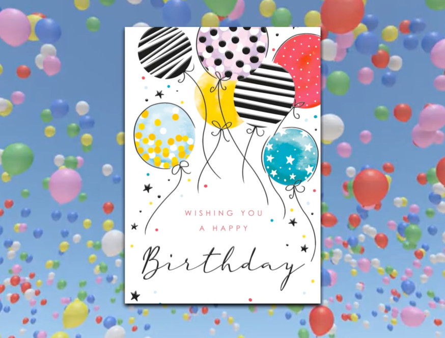 Happy Birthday Card with colorful balloons and colorful balloons flying up video background and music happy